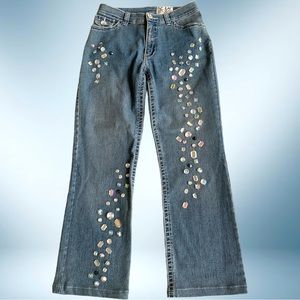 AN’E JEWELLED RELAX-FIT TAPER LEG BLUE JEANS. WOMEN’S SIZE 6